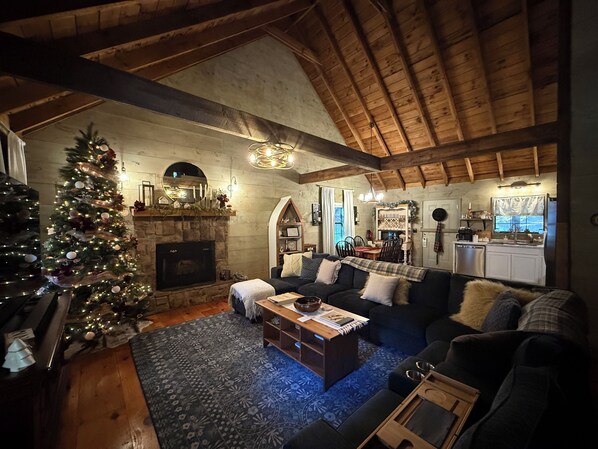 Smart TV, fireplace, DVD player, foosball