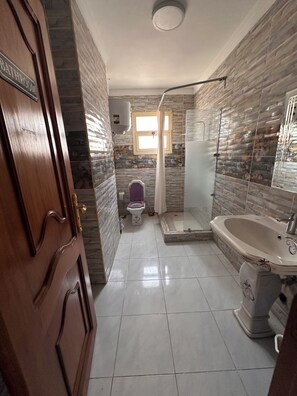 Shower, bidet, towels, soap