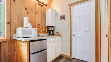 Fridge, microwave, coffee/tea maker, toaster