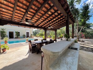 Outdoor dining - Hacienda Oxta, Private Calm Paradise outside of Merida, Coconut Plantation (Tecoh)