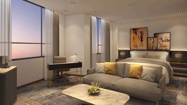 Värdeförvaringsskåp på rummet, skrivbord och arbetsyta för laptop