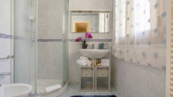 Douche, articles de toilette gratuits, sèche-cheveux, bidet