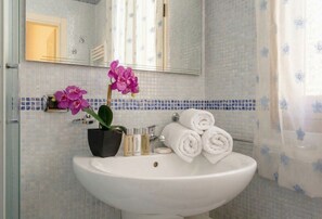 Shower, free toiletries, hair dryer, bidet