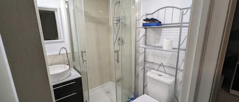 Shower, soap, toilet paper