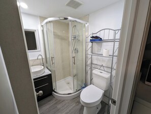 Shower, soap, toilet paper