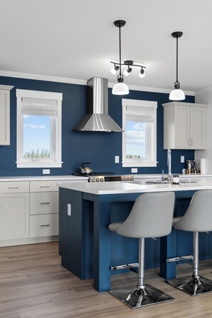 Fridge, microwave, oven, stovetop - Large PEI Home with Bunk Room, Two Kitchens & Relaxing Outdoor Deck (Prince Edward Island)