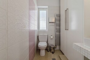 Hair dryer, towels, soap