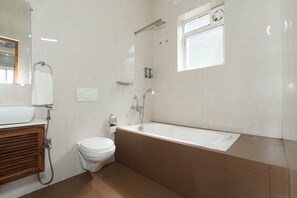 Hair dryer, towels, soap