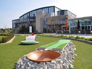 Enjoy a tranquil atmosphere in our beautifully landscaped outdoor space with a play area and a serene water feature.