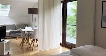 1-room attic apartment with lake view and large balcony on the Mettnau