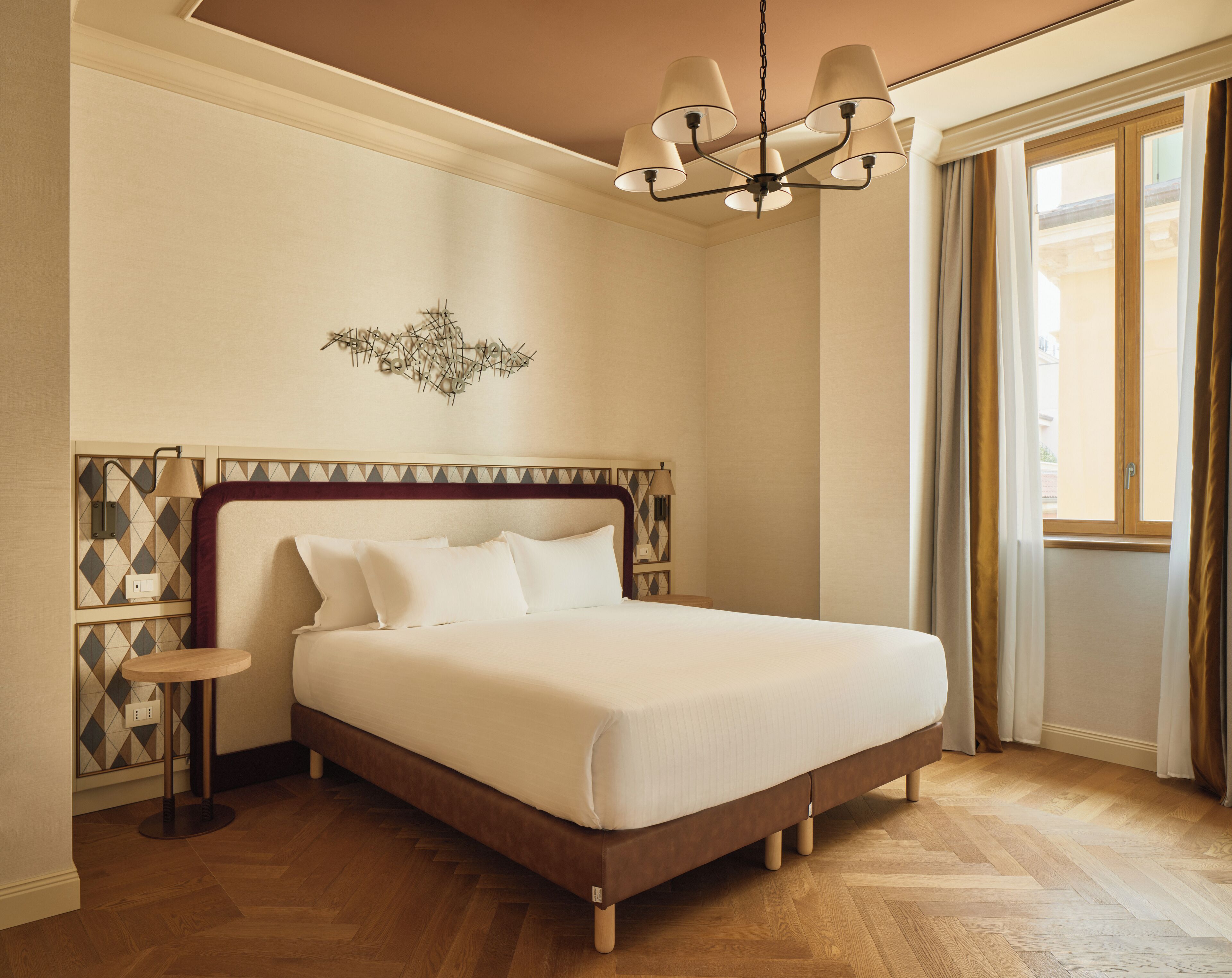 Desk, laptop workspace, blackout curtains, iron/ironing board