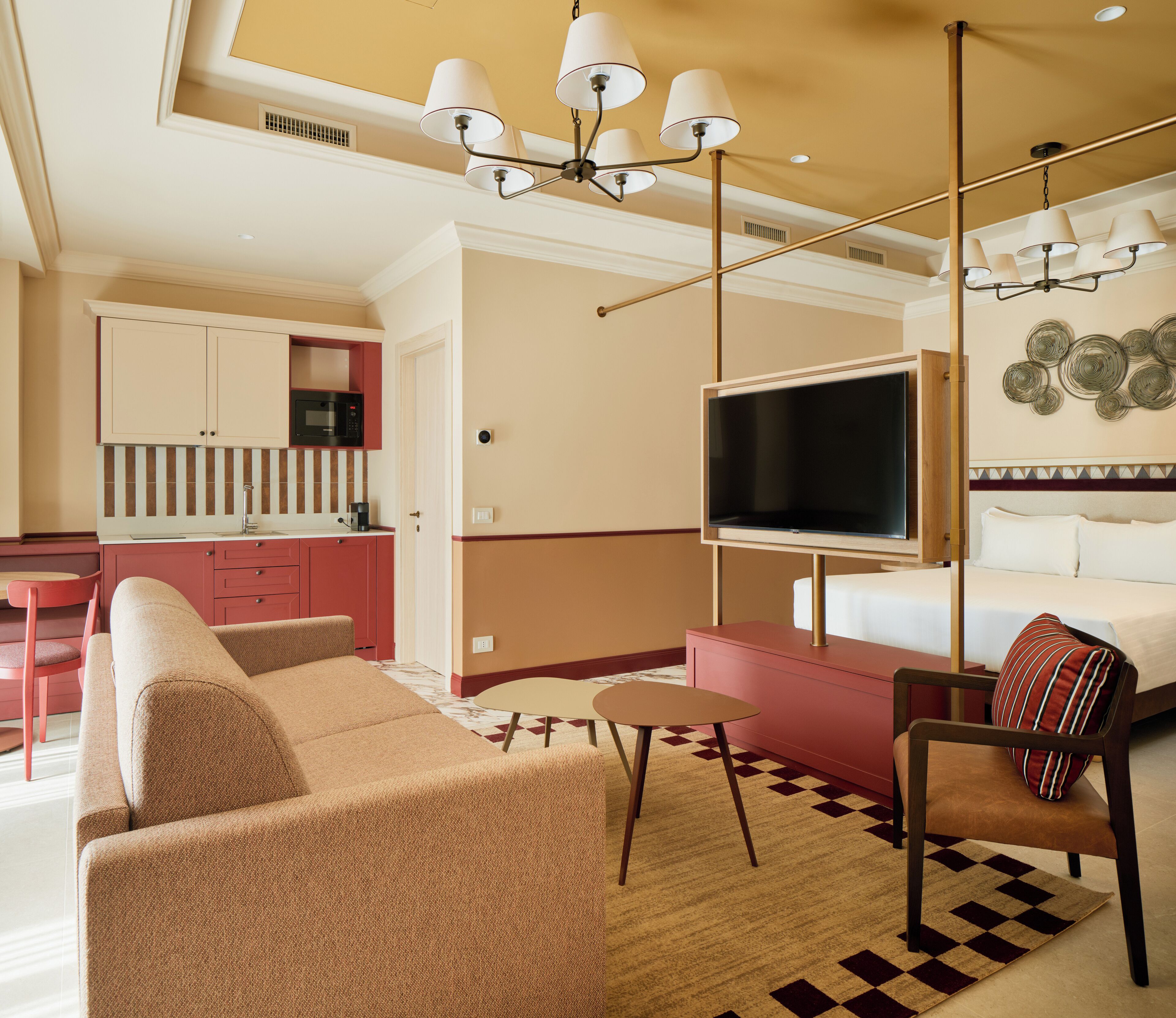 Desk, laptop workspace, blackout curtains, iron/ironing board