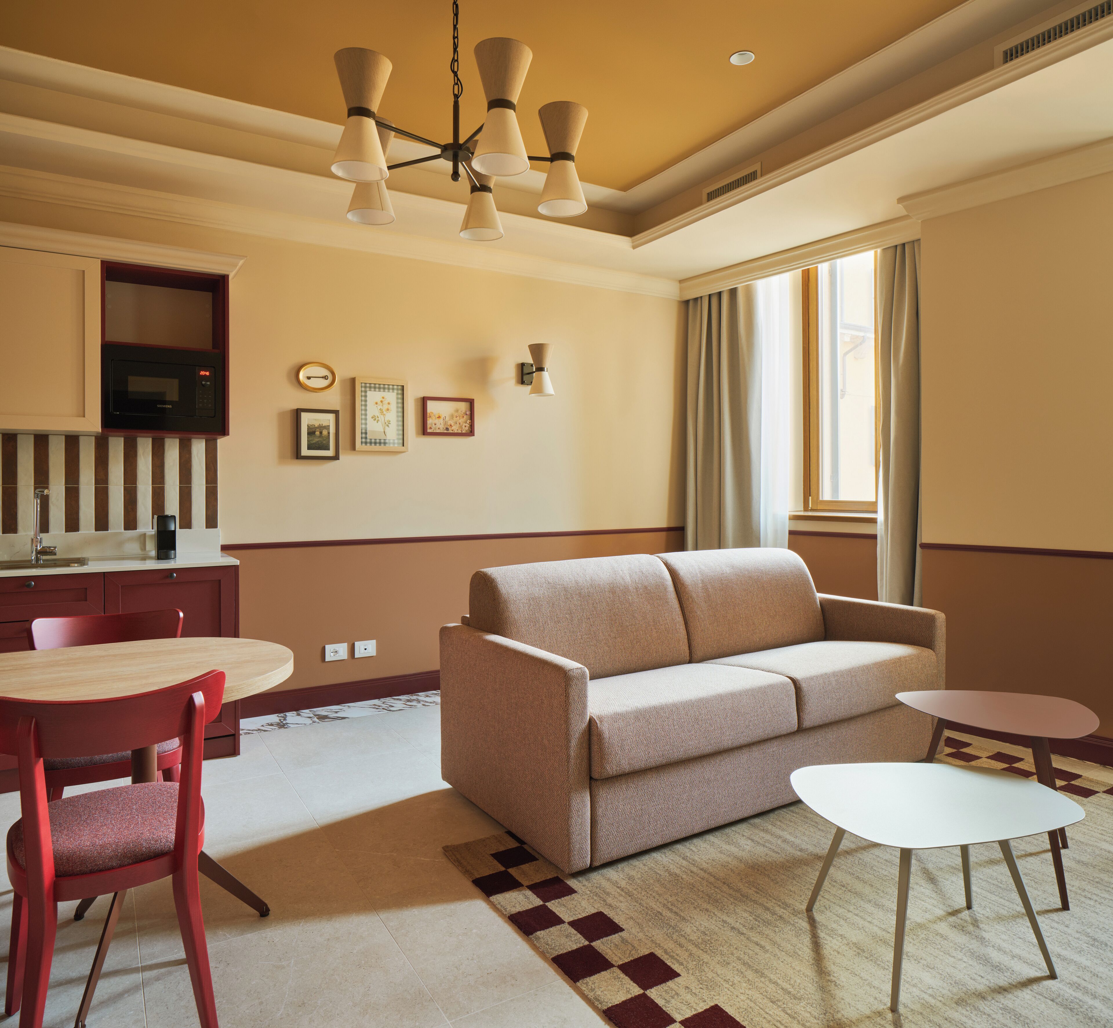 Fridge, microwave, stovetop, espresso maker