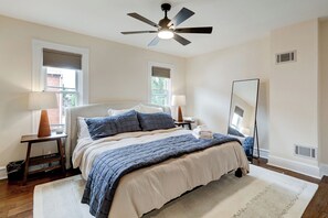 Iron/ironing board, travel cot, bed sheets