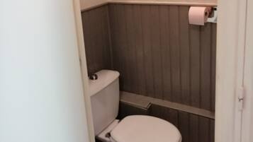 Shower, towels, soap, toilet paper