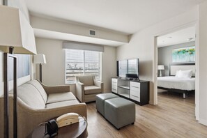 2 bedrooms, desk, iron/ironing board, travel crib