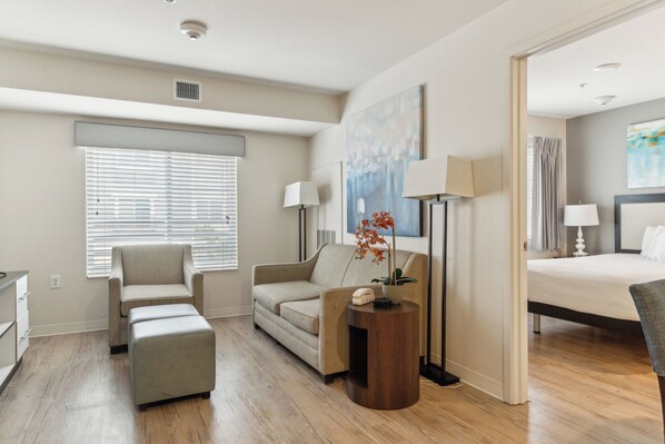 1 bedroom, desk, iron/ironing board, travel crib