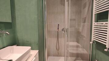 Shower, hair dryer, bidet, towels