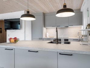 Fridge, dishwasher, cookware/dishes/utensils