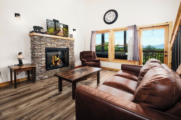 Smart TV, fireplace, foosball