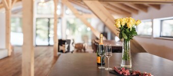 Luxury chalet with panorama, sauna, steam bath, hot tub & cinema, fondue house, and much more.