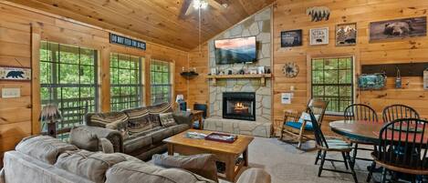 Televisión, chimenea