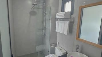 Shower, hair dryer, slippers, bidet