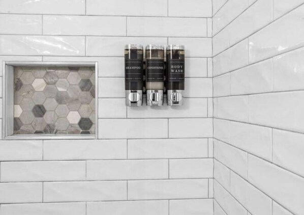 Shower, hair dryer, towels, soap - Forest Retreat: Cozy Getaway (Wake Forest)