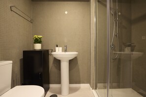 Ducha, secador de pelo y toallas