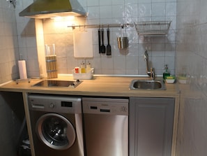 Fridge, microwave, dishwasher, coffee/tea maker