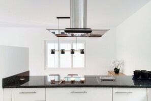 Comfort Apartment, River View | Private kitchen | Fridge, microwave, oven, stovetop