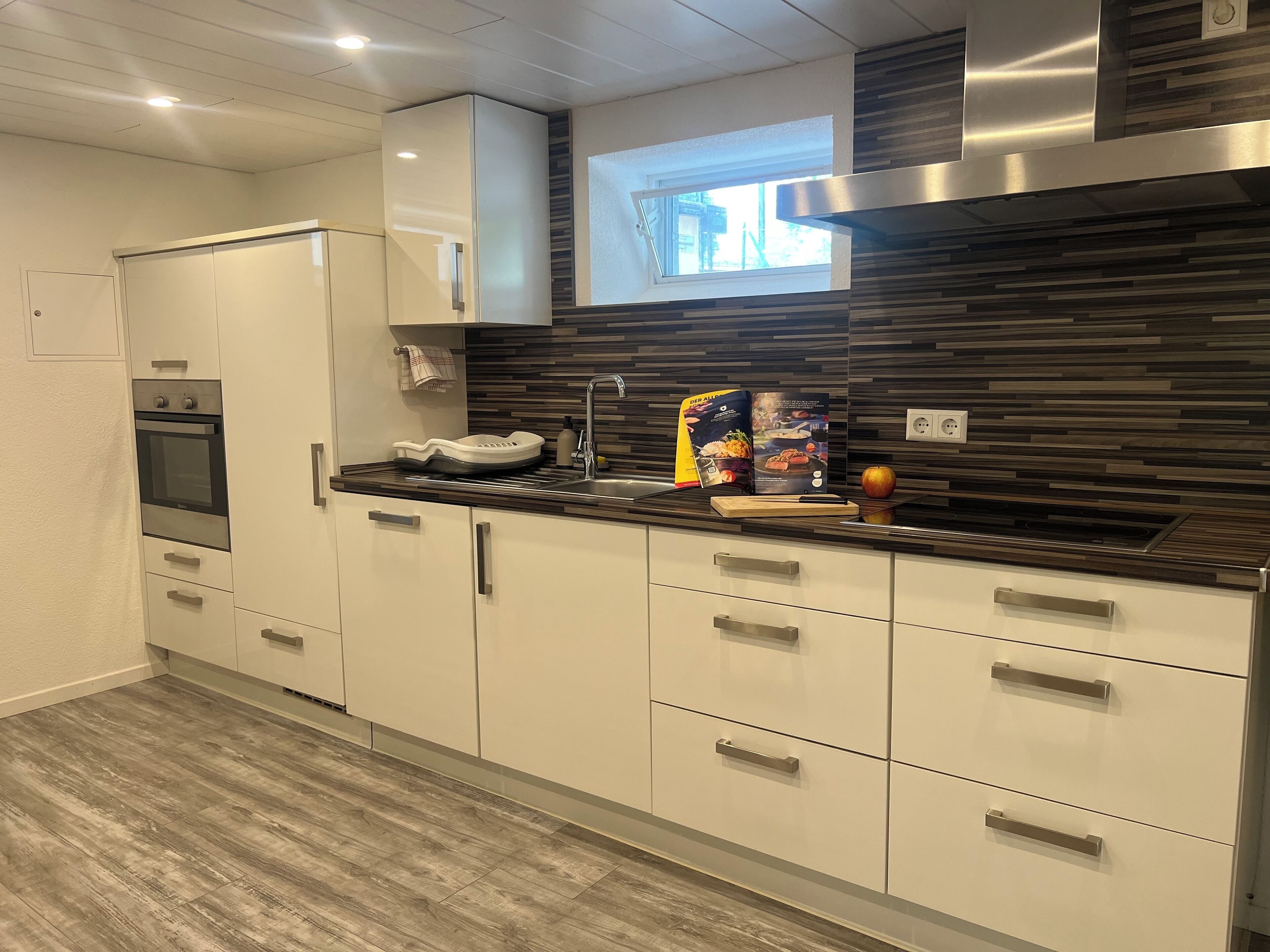 Frigorífico, microondas, horno y placa de cocina