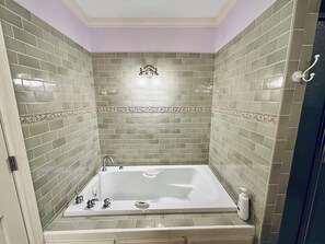 Bañera de hidromasaje, secador de pelo, toallas