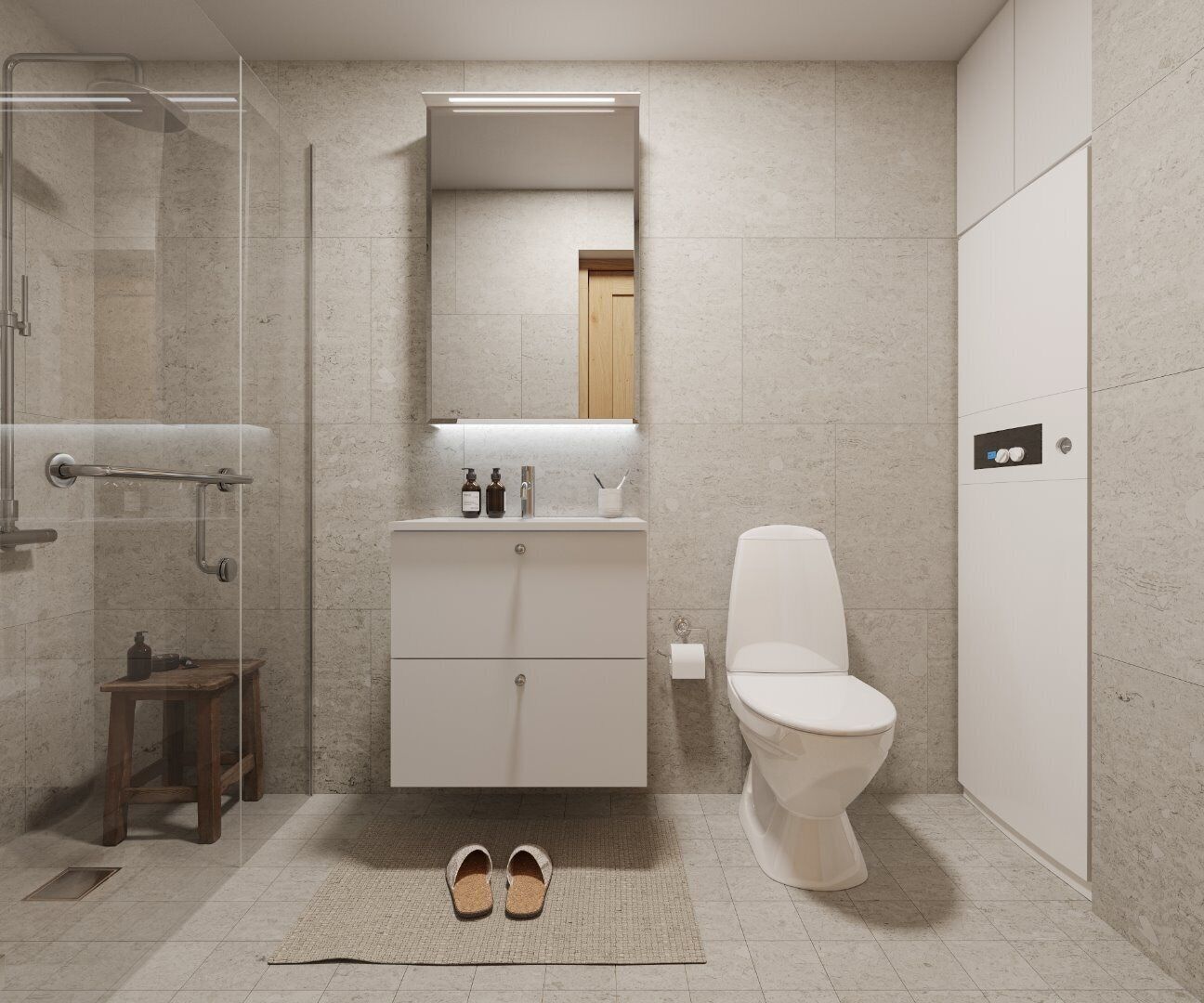 Douche, serviettes fournies