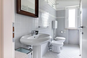 Ducha, secador de pelo, bidé y toallas