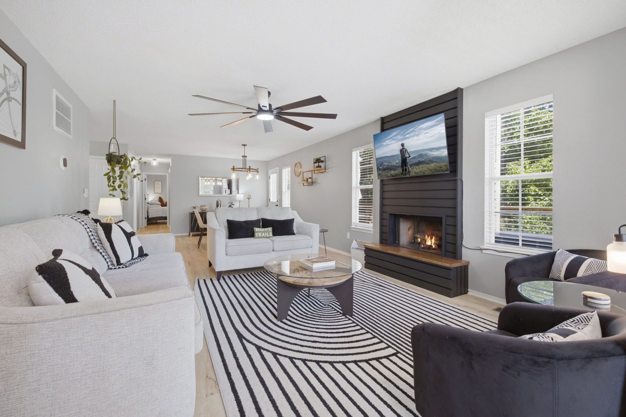 Smart TV, fireplace, video games, table football