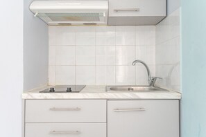 Fridge, stovetop, cookware/dishes/utensils