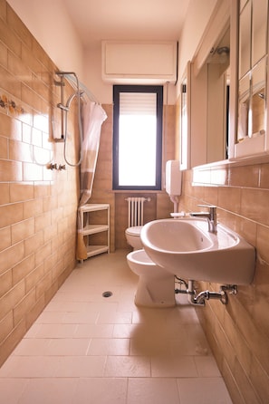 Regadera, secadora de cabello, bidet, toallas 