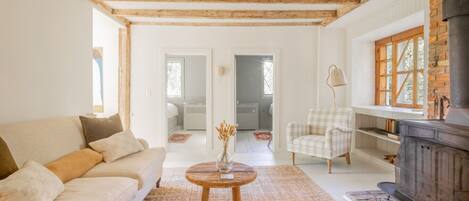 TV connectée, cheminée, livres