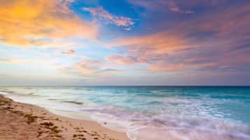 On the beach, white sand, free beach shuttle, scuba diving