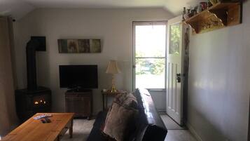 TV connectée, cheminée, livres