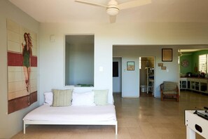 Smart TV, DVD player, foosball, books