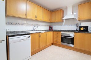 Fridge, microwave, oven, dishwasher