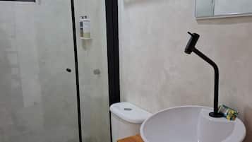 Shower, towels, soap, shampoo