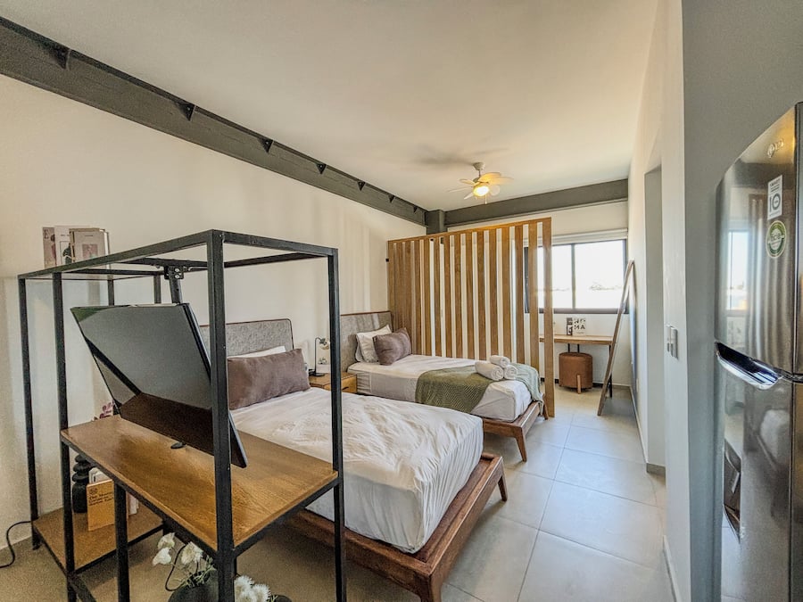 Premium bedding, desk, laptop workspace, free WiFi
