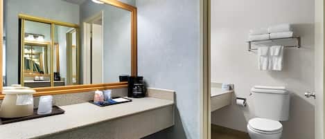 A bathroom with a sink, mirror, and toilet.