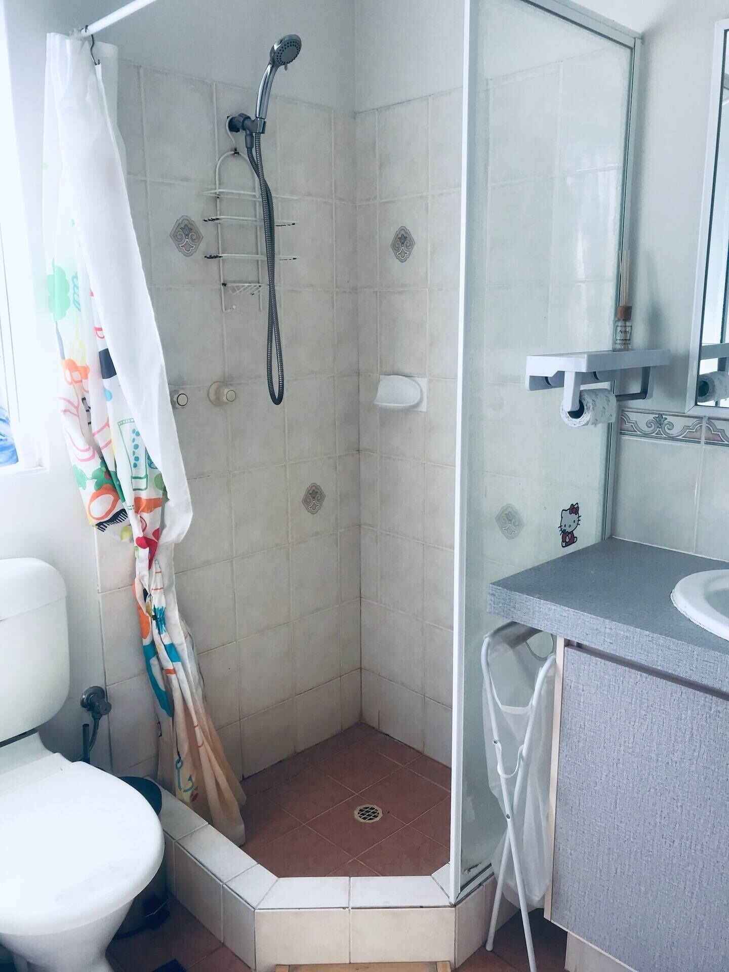 Regadera, secadora de cabello, toallas, jabón 