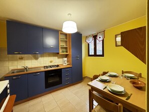 Fridge, oven, stovetop, cookware/dishes/utensils