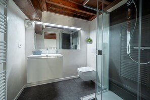 Ducha, secador de pelo, bidé y toallas