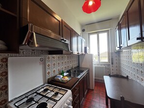 Fridge, oven, stovetop, cookware/dishes/utensils